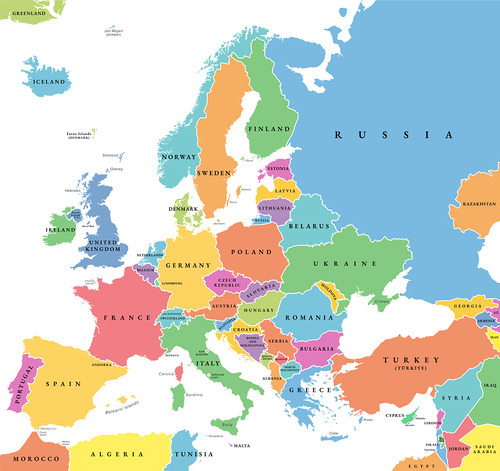 Karte Europa und Naher Osten.